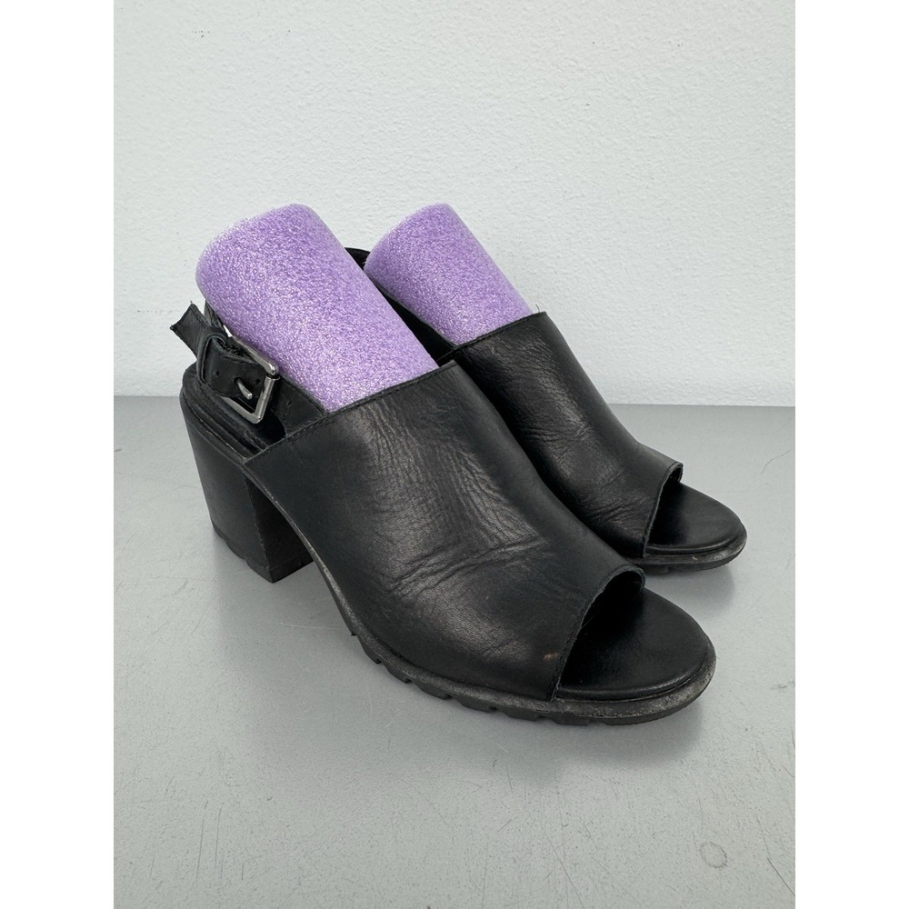 Sorel Nadia Sandals Womens 9 Black Leather Slingback Chunky‎ Block Heel Strap